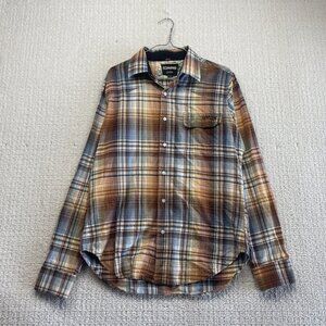 Y2K Billabong Plaid Button Up Shirt Men M Rusted Orange / Blue Floral AOP Skater